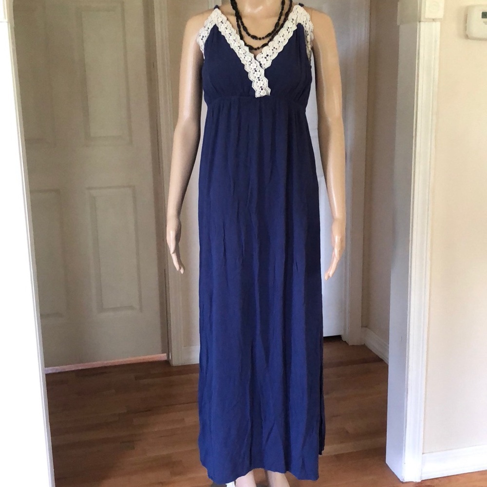 Umgee USA Blue &crochet Gauze maxi dress small